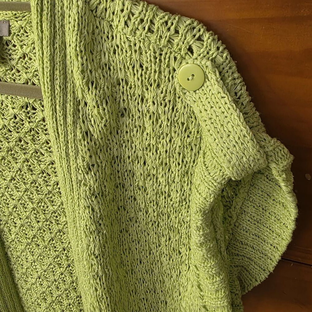 Chico’s Cardigan Size 1 (Medium) Short Sleeve Open Front Lime Green Open Knit - Picture 4 of 8